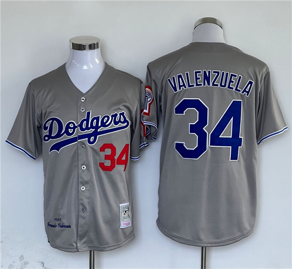 Men's Los Angeles Dodgers #34 Fernando Valenzuela Gray Cool Base Stitched Jersey